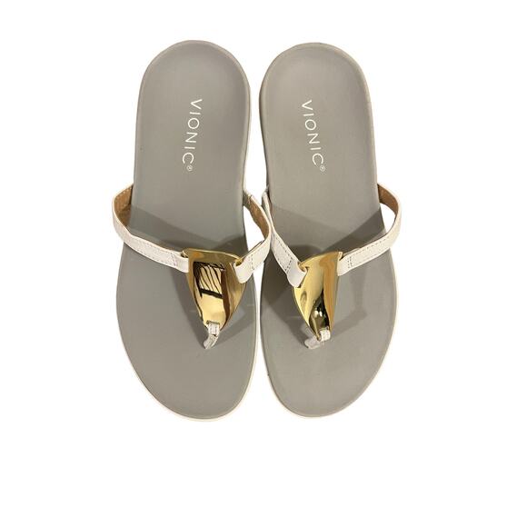 VIONIC Women’s RAYSA White Gray Toe Post Orthotic Gold Accent Sandals SZ 6 $90 - Picture 2 of 4
